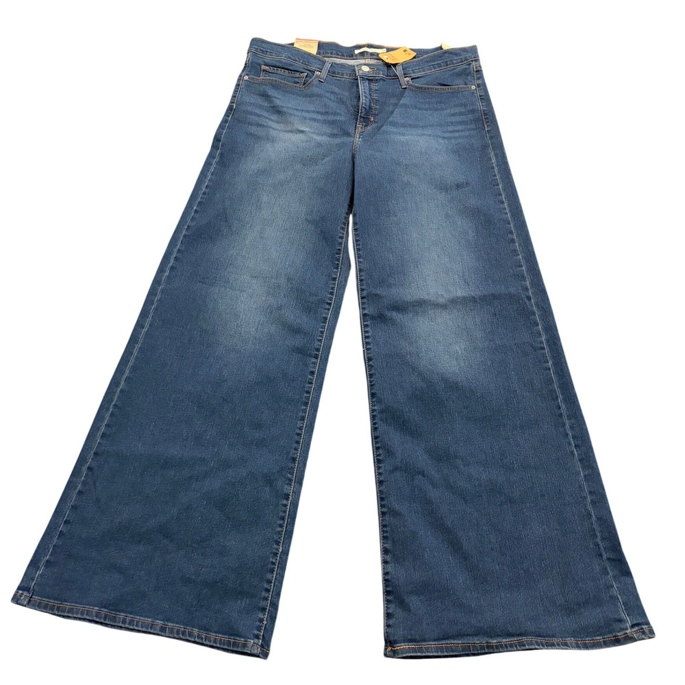 Levis 318 Shaping Wide Leg Jeans Womens 34 Blue Medium Wash Mid Rise Denim New